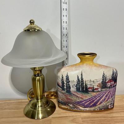 Brass Lamp and Hand painted vase