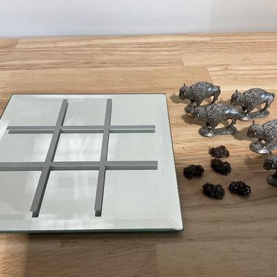 TicTacToe 6x6 Mirror with Pewter Buffalo figurines w/Bison Pin