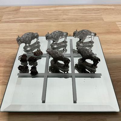 TicTacToe 6x6 Mirror with Pewter Buffalo figurines w/Bison Pin