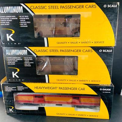 LOT 737: K-Line O Scale Passenger Cars In Boxes Including Aluminum Pennsylvania Baggage 7461, and Washington View Observation Car K...