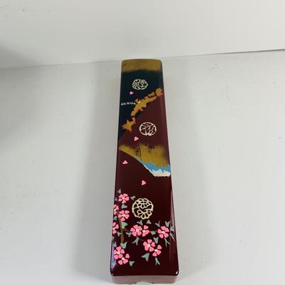 LOT 512: Vintage Japanese Silk and Embroidered Hankies and Robe, Kutani-ware Porcelain Cups with Lids, Lacquer Chop Sticks with Case,