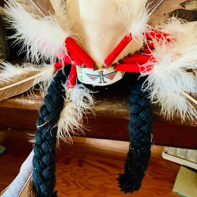 LOT 513: Vintage Replica Feathered and Beaded Head Dress, Beaded Vest, Vintage/Antique Moccasins and More
