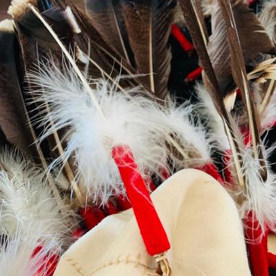 LOT 513: Vintage Replica Feathered and Beaded Head Dress, Beaded Vest, Vintage/Antique Moccasins and More