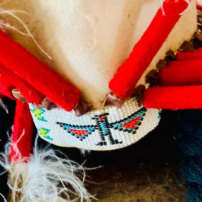 LOT 513: Vintage Replica Feathered and Beaded Head Dress, Beaded Vest, Vintage/Antique Moccasins and More