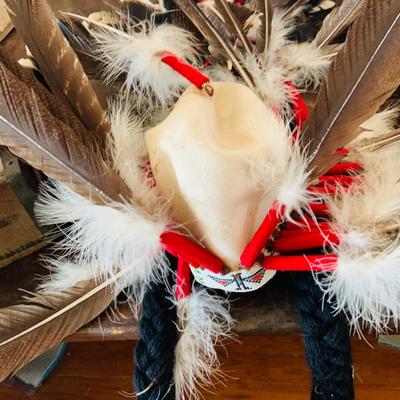 LOT 513: Vintage Replica Feathered and Beaded Head Dress, Beaded Vest, Vintage/Antique Moccasins and More