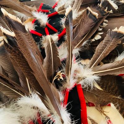 LOT 513: Vintage Replica Feathered and Beaded Head Dress, Beaded Vest, Vintage/Antique Moccasins and More