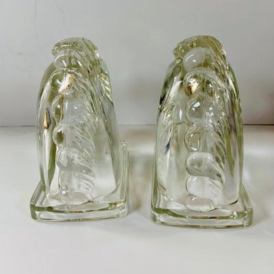 LOT 516: Vintage/Antique Glass Inkwell and Horse Head Book Ends, Ink an More