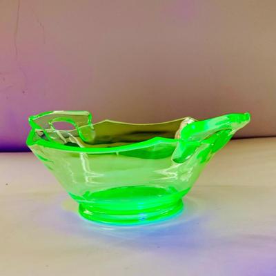 LOT 519: Beautiful Glass Collection Featuring Uranium Glass Cake Plate and Bowl with Handles, Red Glasses/Votive Candle Holders and a Top...