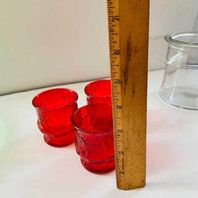 LOT 519: Beautiful Glass Collection Featuring Uranium Glass Cake Plate and Bowl with Handles, Red Glasses/Votive Candle Holders and a Top...