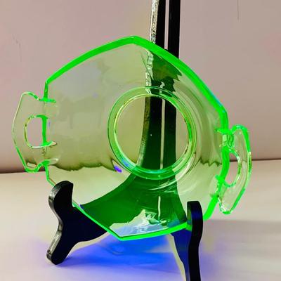 LOT 519: Beautiful Glass Collection Featuring Uranium Glass Cake Plate and Bowl with Handles, Red Glasses/Votive Candle Holders and a Top...