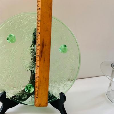 LOT 519: Beautiful Glass Collection Featuring Uranium Glass Cake Plate and Bowl with Handles, Red Glasses/Votive Candle Holders and a Top...