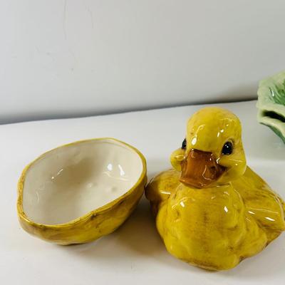 LOT520: Stangl Hand Painted Rooster Serving Plate with Handle, Cabbage Shaped Serving Bowl with Smaller Bowls, Ceramic Mold Duck Covered...