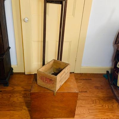 LOT:523: Assortment of Crates and Boxes Including a Dupont Blasting Caps Crate, Wooden Box and Long Crate