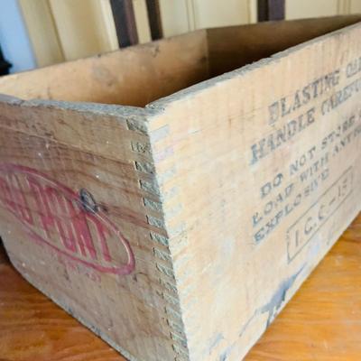 LOT:523: Assortment of Crates and Boxes Including a Dupont Blasting Caps Crate, Wooden Box and Long Crate