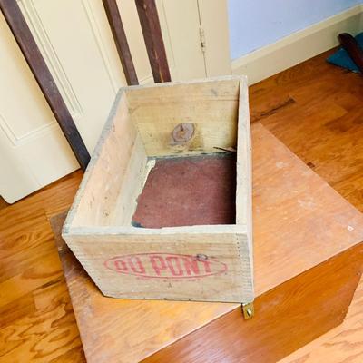 LOT:523: Assortment of Crates and Boxes Including a Dupont Blasting Caps Crate, Wooden Box and Long Crate
