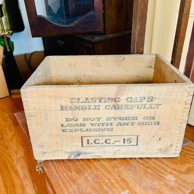 LOT:523: Assortment of Crates and Boxes Including a Dupont Blasting Caps Crate, Wooden Box and Long Crate