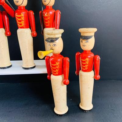 LOT 527: Collection of Vintage Toy Wood Soldiers and Wood Toy Canon and Metal Top