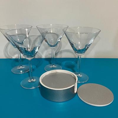 Crystal Martini Glasses w/silver coasters