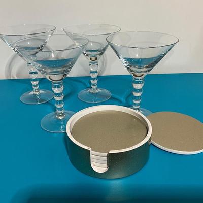 Martini Glasses w/gold coasters