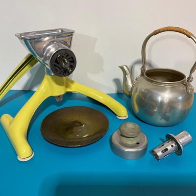 Vintage items Cooper 1948 plate, Yellow Meat Grinder, Plus