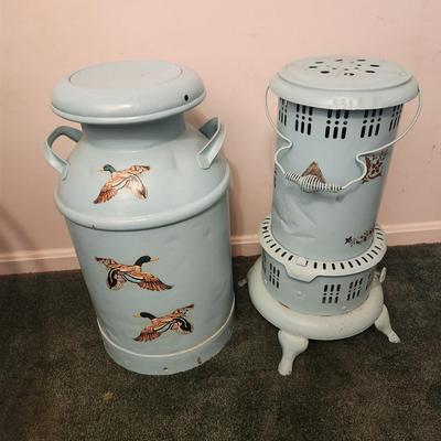 Painted Large Dairy Milk Can & Perfection 525M oil Heater