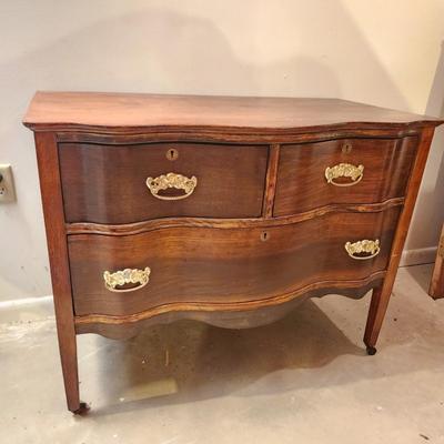 Serpentine Front 2 over 1 Chest Dresser on wheels 38x21x29