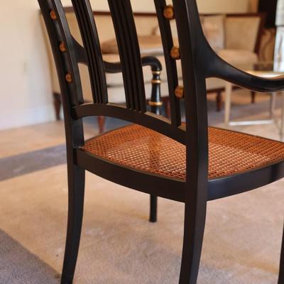 Pair of Black and Gold Painted Cane Seat Side Chairs