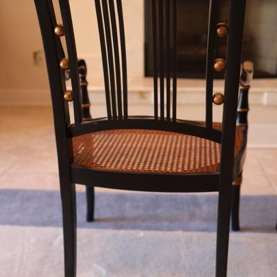 Pair of Black and Gold Painted Cane Seat Side Chairs