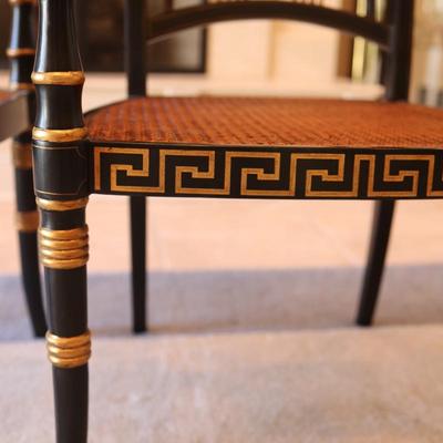 Pair of Black and Gold Painted Cane Seat Side Chairs