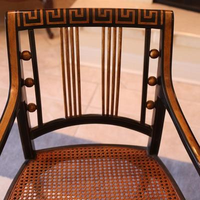 Pair of Black and Gold Painted Cane Seat Side Chairs