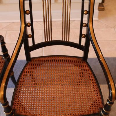 Pair of Black and Gold Painted Cane Seat Side Chairs
