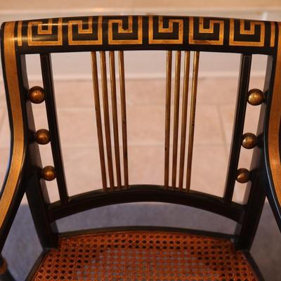 Pair of Black and Gold Painted Cane Seat Side Chairs