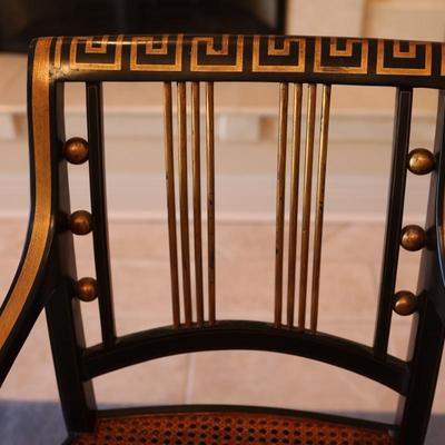Pair of Black and Gold Painted Cane Seat Side Chairs