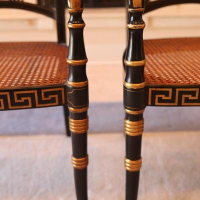 Pair of Black and Gold Painted Cane Seat Side Chairs