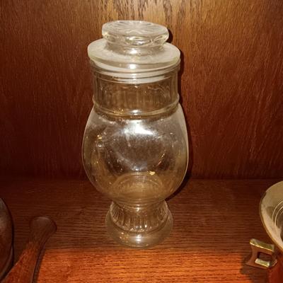 BRASS AND WOOD PESTLE AND MORTARS