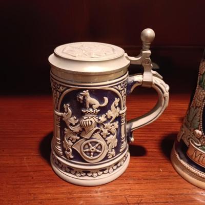 3 GERMAN STEINS WITH PEWTER TOPS
