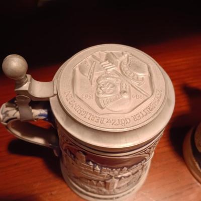 3 GERMAN STEINS WITH PEWTER TOPS