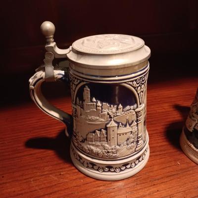 3 GERMAN STEINS WITH PEWTER TOPS