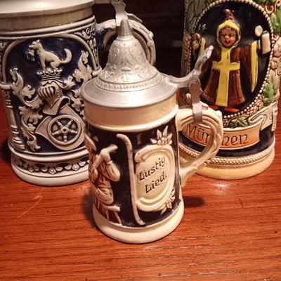 3 GERMAN STEINS WITH PEWTER TOPS