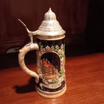 3 GERMAN STEINS WITH PEWTER TOPS