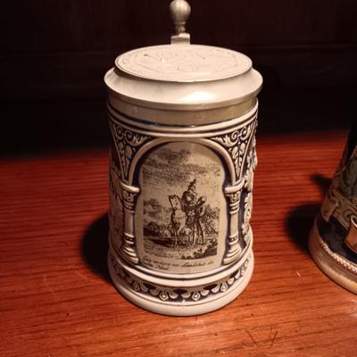 3 GERMAN STEINS WITH PEWTER TOPS