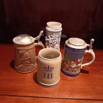 3 GERMAN STEINS AND A BEER MUG