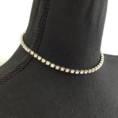 Vintage, rhinestone, choker, necklace, silver toned