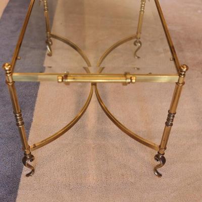 Brass & Glass Top Regency Style Coffee Cocktail Table