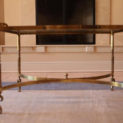 Brass & Glass Top Regency Style Coffee Cocktail Table