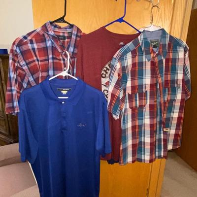 MENS XL SHIRTS .AND BROWN LEATHER VEST