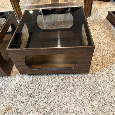 2 MATCHING END TABLES AND A WALL CLOCK