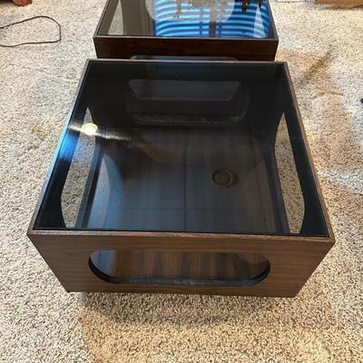 2 MATCHING END TABLES AND A WALL CLOCK