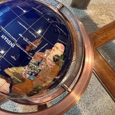 INLAID SEMI-PRECIOUS STONE WORLD GLOBE WITH A COMPASS
