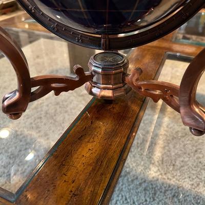 INLAID SEMI-PRECIOUS STONE WORLD GLOBE WITH A COMPASS